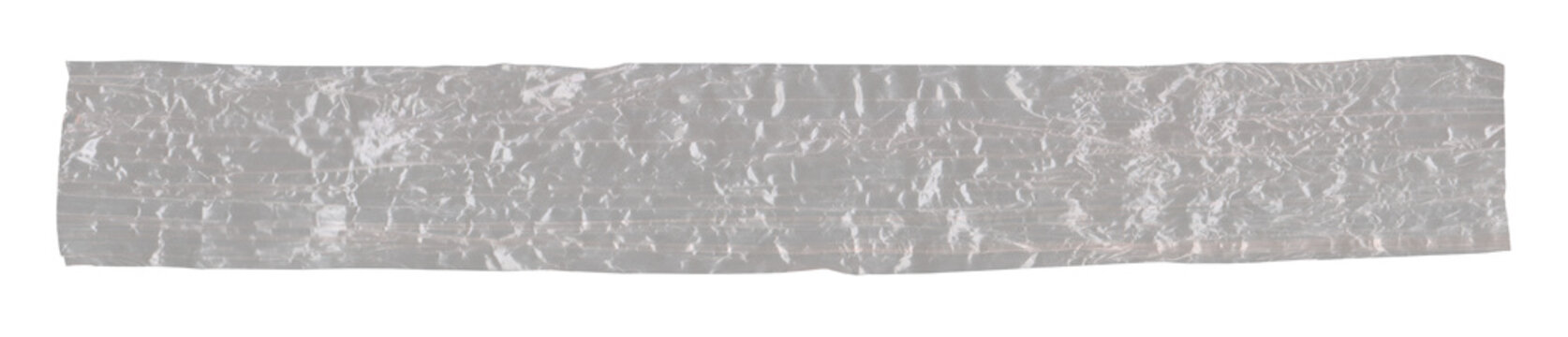Horizontal Stretched Transparent Plastic String Strip with Crumpled Wrinkled Texture Isolated on Transparent Background