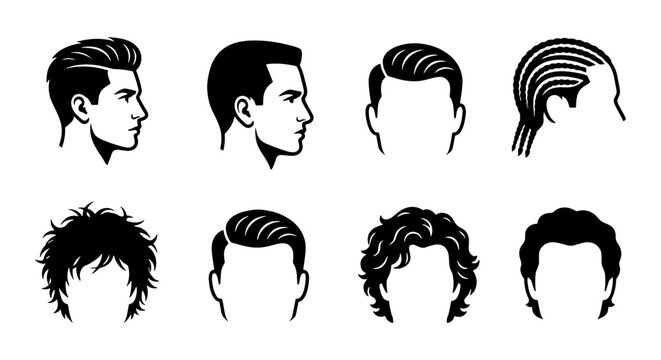 Male Hairstyles Vector Set, Men's Haircuts Collection, Modern & Classic Styles