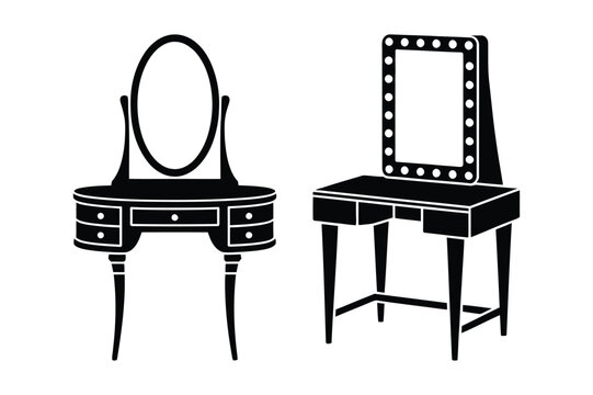 Two dressing tables with oval and rectangular mirrors vanity desks vector