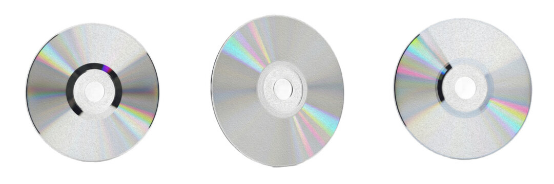 Blank compact disc CD DVD premium PNG stock photo, realistic shiny silver digital storage disc optical media isolated on white transparent background