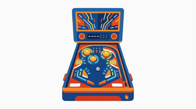 Retro Pinball Machine Game Illustration with Bright Colors and Neon Accents