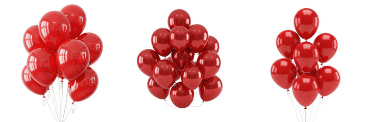 Red balloons bunch premium PNG stock photo, realistic glossy helium party balloons celebrate decoration element isolated on white transparent background © Dangti