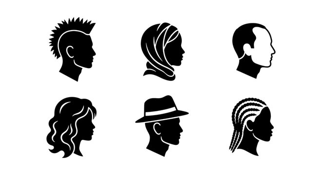 Diverse Human Silhouettes, Profile Icons Set: Men, Women, Styles