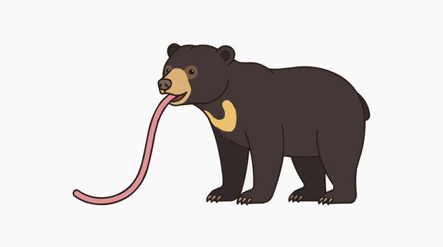 Sun Bear with Long Tongue Extended Outward Cartoon Style
