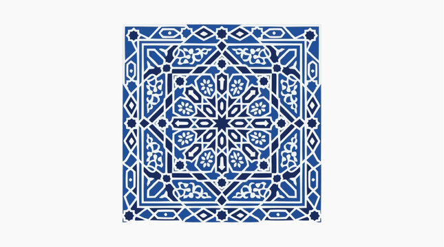 Intricate Blue and White Geometric Islamic Pattern Tile