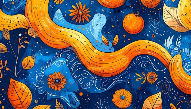 Vibrant autumn floral pattern design.