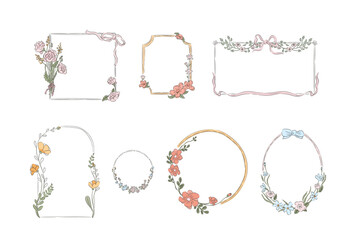 Obraz premium Floral Frame Set Hand Drawn