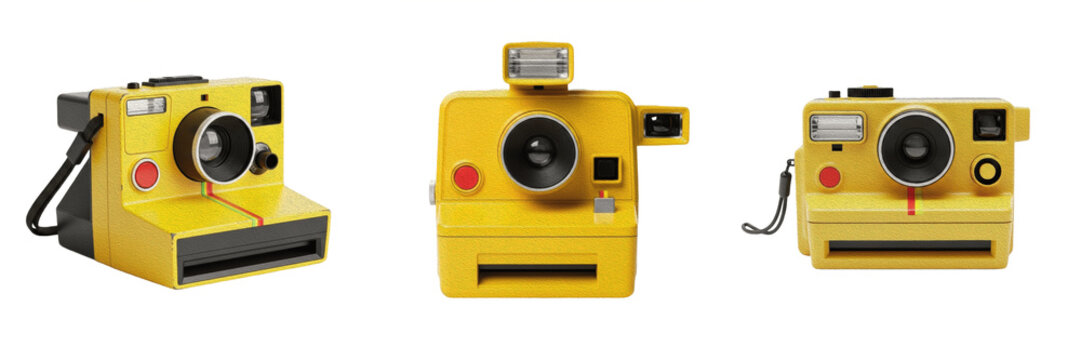 3D Render of Vintage Yellow Instant Film Camera Isolated on White Background for Retro Photography and Creative Nostalgia Hobby Graphic Asset