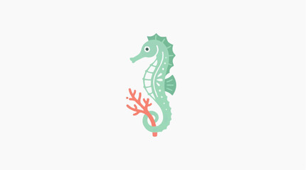 Fototapeta premium Cute cartoon seahorse with coral illustration