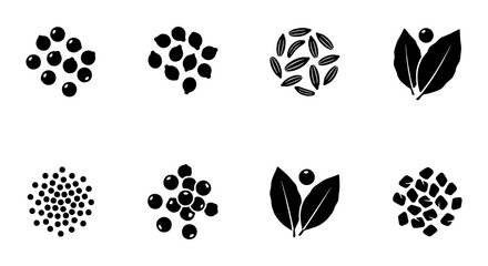 Fototapeta premium Organic Seed & Berry Icons, Natural Elements, Minimalist Food Graphics