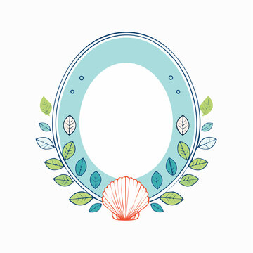 Oval Frame with Seashell and Leaves Illustration