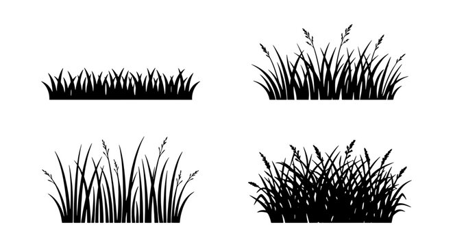 Grass Clumps Vector Set, Meadow Plants, Field Flora, Nature Elements
