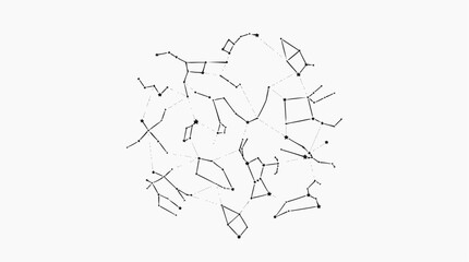 Fototapeta premium Abstract constellation patterns with stars and dotted lines on a white background