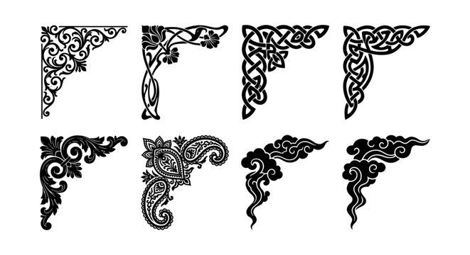 Ornate Corner Accents, Decorative Borders, Vintage Flourishes, Vector Elements