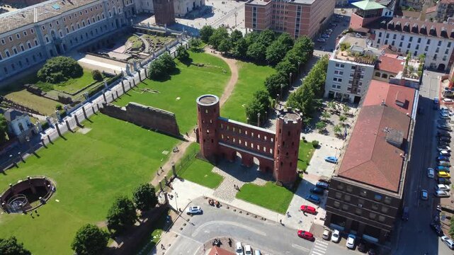 Porta Palatina Turin Aerial 4K