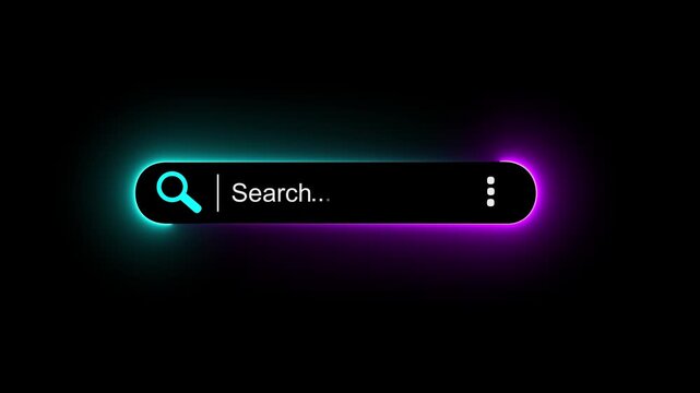 Neon glowing search engine optimization concept on the transparent background. Motion graphics of with search bar for data search on website online idea. 4k motion video