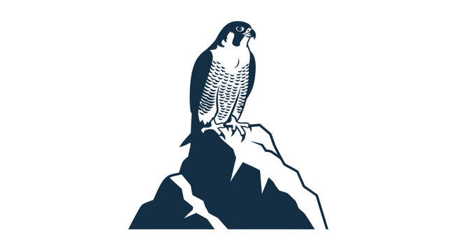 Peregrine falcon perched on a rocky peak, majestic bird of prey, graphic illustration