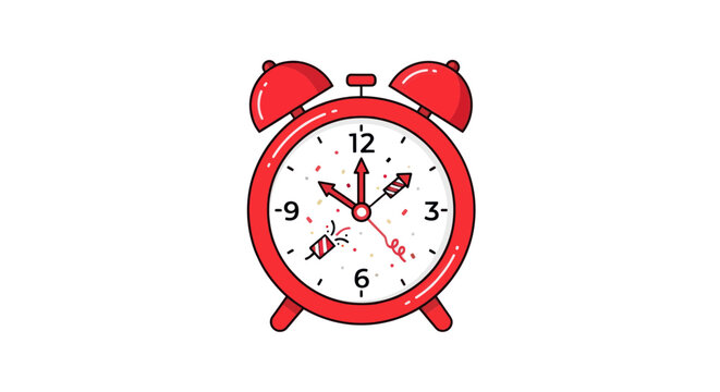 Red Alarm Clock with Fireworks and Confetti, Time to Celebrate