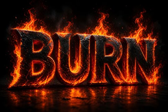 Burning Fire 3D Text Effect with Glowing Flames