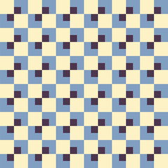 Fototapeta premium Pattern created from small dark purple squares in blue squares and cream squares