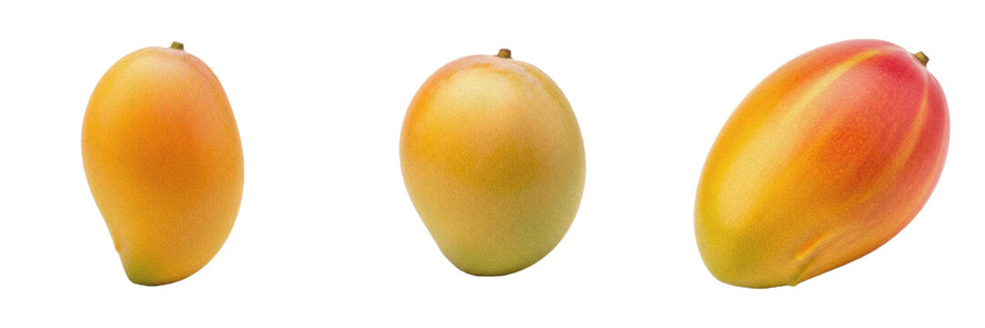 Fresh Whole Yellow Mango Fruit with Blush, Isolated Sweet Tropical Organic Harvest, Healthy Juicy Food Asset on Transparent Background