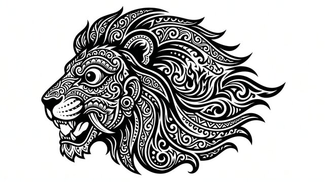 Traditional Sri Lankan lion head fusion with cultural Gara Yaka mask patterns vector.