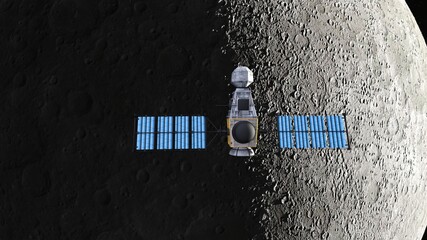 人工衛星と月　3DCGレンダリング © tsuneomp