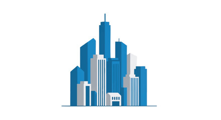 Fototapeta premium Modern Flat Vector City Skyline Icon with Blue and Grey Skyscrapers for Corporate Business, Real Estate, and Urban Development Design