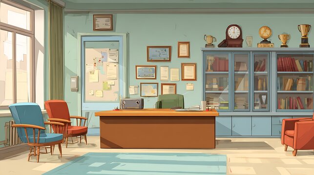 Illustration of a vintage school principal office interior