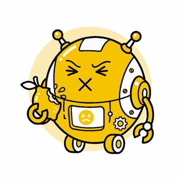 Angry robot with yellow body.
