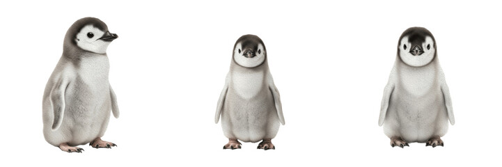 Isolated Cute Baby Penguin Chick Fluffy Down Feathers Antarctic Bird Figure on Plain White Background as High Quality Cutout PNG Set Asset File © Gooer