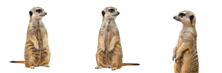Isolated Alert Standing Meerkat Suricate African Wildlife Small Mammal Figure on Plain White Background as High Quality Cutout PNG Set Asset File