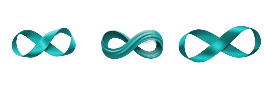 Isolated Teal Infinity Symbol Mathematical Mobius Loop Eternity Sign Figure on Plain White Background as High Quality Cutout PNG Set Asset File