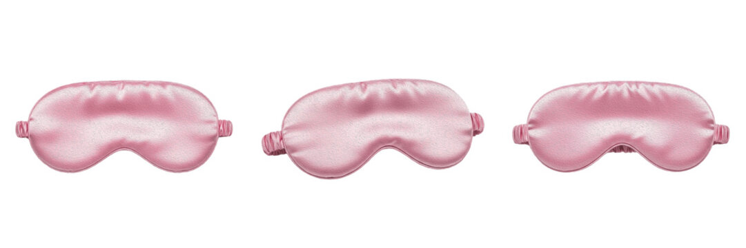 Isolated Pink Silk Sleep Mask Soft Blindfold Night Eyemask Travel Relaxation Accessory on Plain White Background as High Quality Cutout PNG Set Asset File