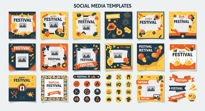 Festival Social Media Promotion Template Kit with Modern Post Layout and Event Branding Design