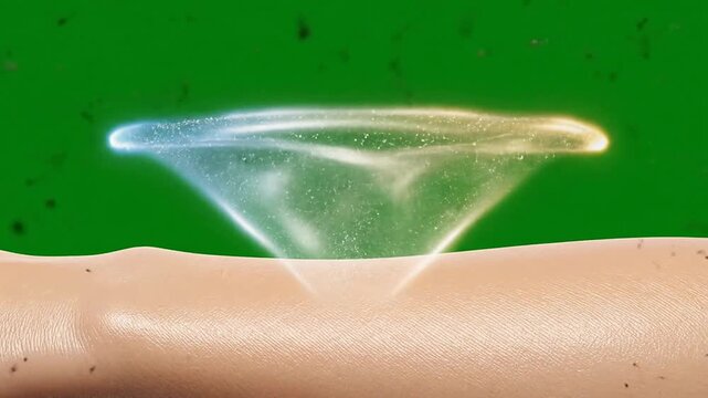 Close-Up Macro Cinematic Visualization Of A Translucent Bubble Emerging On Textured Skin With Quirky Particles On Clean Green Screen Background For Visual Effects Use