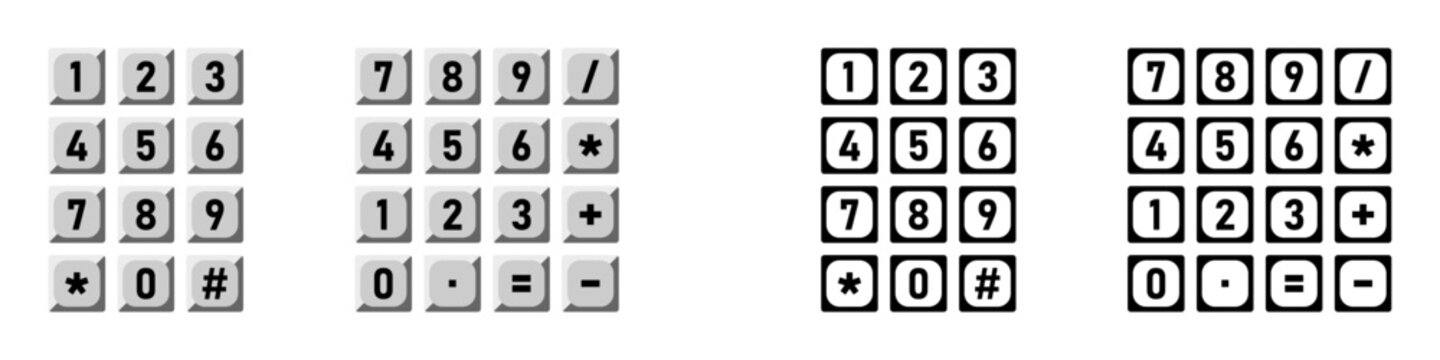 Old Vintage Retro Analog Telephone Phone or Calculator Style Numberpad Numpad or Numeric Keypad Symbol Icon Set with Flat and 3D Style Shadow and Shiny Effect. Vector Image.