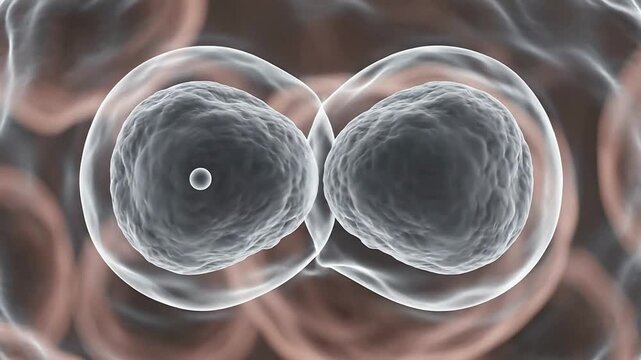 Close-Up View of Mitosis Cellular Division Process in Biology with Abstract Organic Background Displaying Cellular Structure