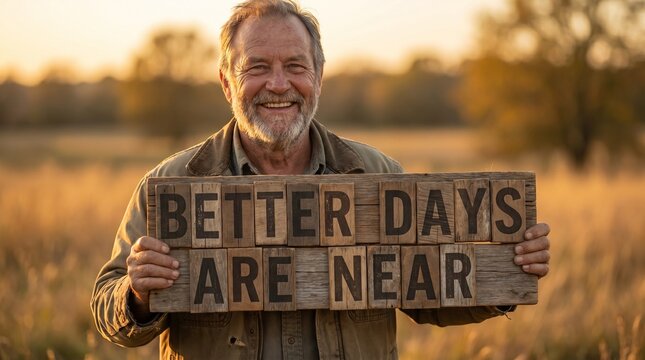 A man holding a sign that reads BETTER DAYS ARE NEAR