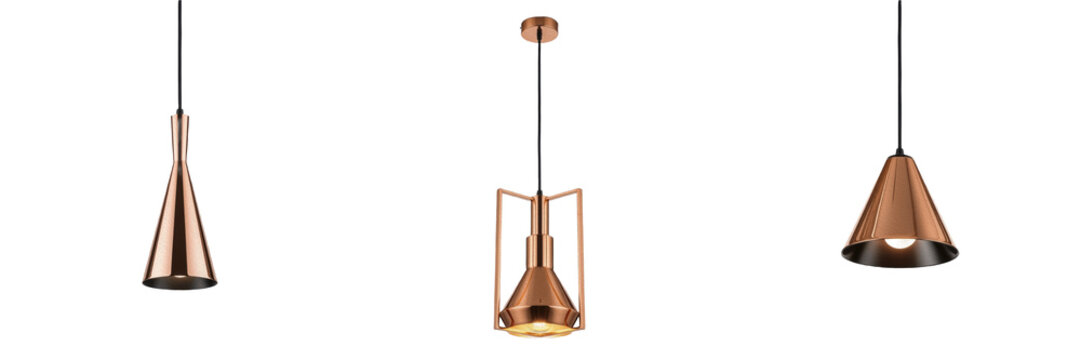 Elegant Rose Gold Pendant Lamp Modern Minimalist Hanging Light Fixture for Luxury Interior Home Decor Ceiling Design Element Cutout Stock Photo