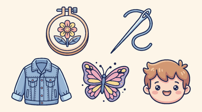 Cartoon boy with denim jacket butterfly.