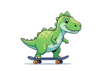 Fototapeta premium Cute cartoon dinosaur riding a skateboard fun illustration.