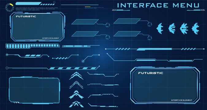 Dynamic digital user interface set with advanced futuristic elements, High Tech HUD Interface Menu Panels for Game UI	