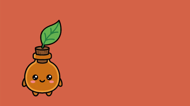 Cartoon orange character with green leaf.