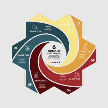 Circle chart infographic diagram with 6 option steps for presentation or business report templates, simple, easy, and editable vector.