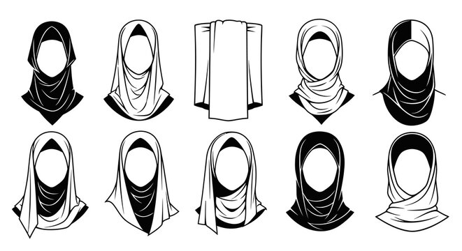 Traditional and Modern Hijab Veil Styles Vector Avatars