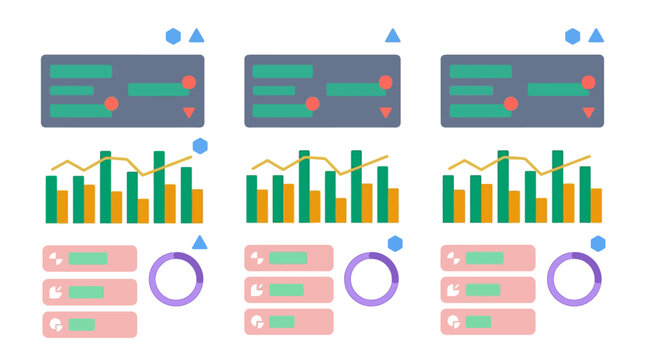 Finance tracker mobile app user interface design with colorful data visualization charts and graphs for business analytics