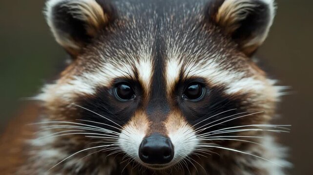 Curious raccoon close up portrait animal mammal fur face with expressive eyes and detailed whisker