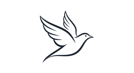 Obraz premium Elegant Dove Silhouette Flying Freely Against White Background, Symbol of Peace and Hope