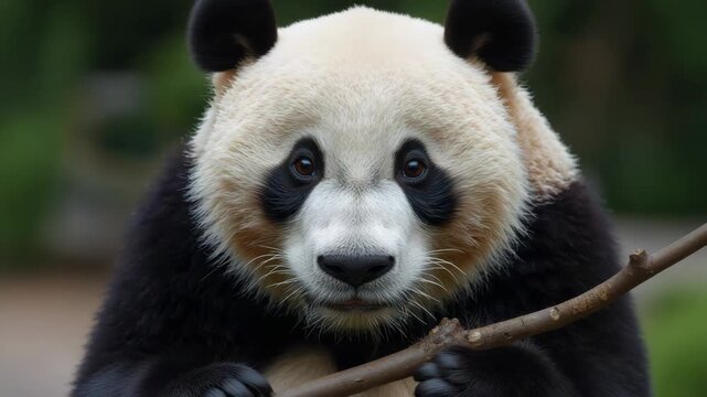 Giant panda close up portrait with soulful eyes, curious expression and textured fur mammal bear